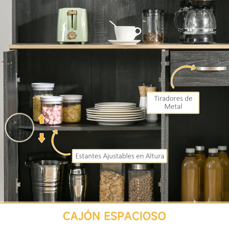 HOMCOM Alacena de Cocina con 1 Cajón 6 Puertas y Estantes Ajustable Estilo Moderno 101x39x180 cm Negro