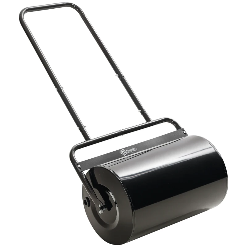 Outsunny Rullo da Giardino Φ32x50cm in Metallo Impermeabile Nero, Serbatoio Fino 38 Litri (Acqua o Sabbia)