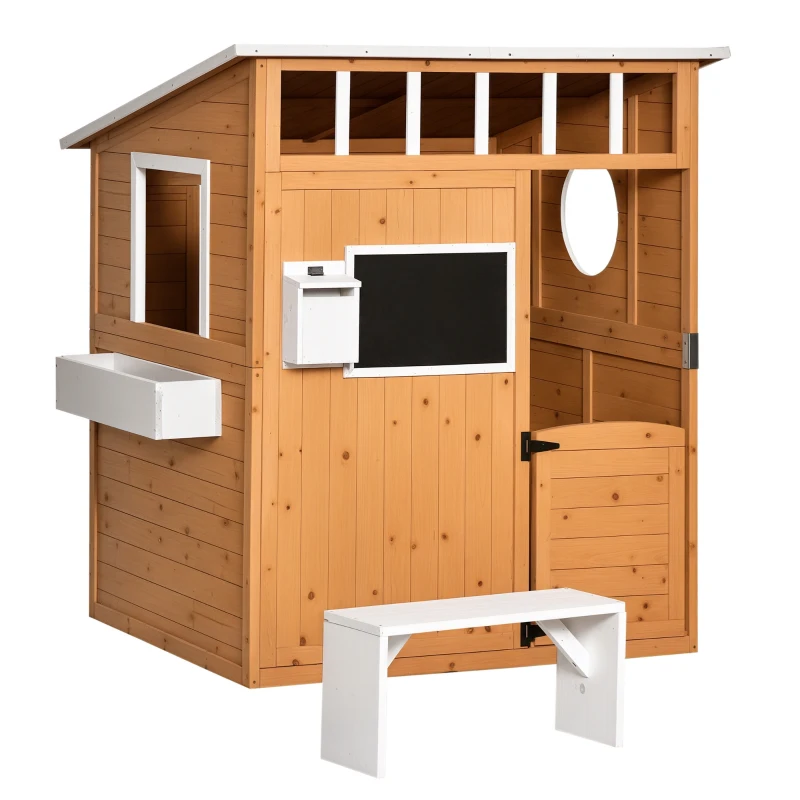 Outsunny Cabane de jeu pour enfant maison de jardin en bois porte et fenêtres, banc, boite aux lettres, tableau, de 3 à 8 ans