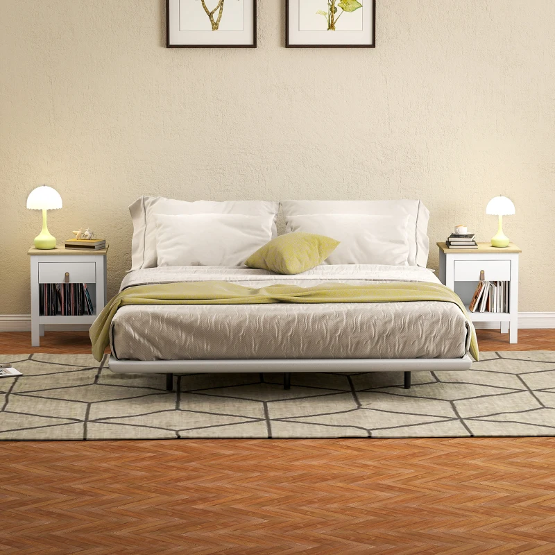 HOMCOM Set 2 Comodini con Cassetto e Ripiano Aperto in Legno, 45x40x55 cm, Bianco e Rovere