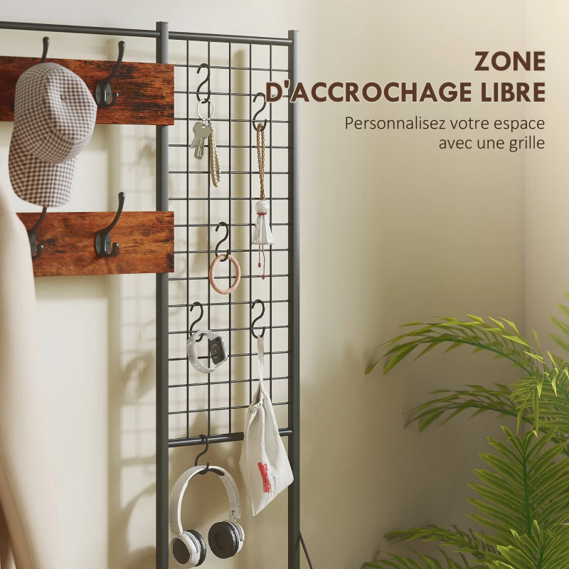 HOMCOM Meuble d'entrée 4 en 1, portemanteau, vestiaire avec 7 tiroirs en tissu et 14 crochets, 100 x 30 x 183 cm, brun rustique