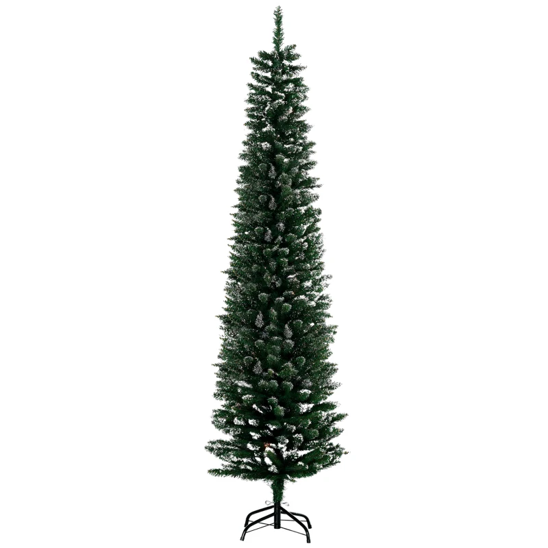 HOMCOM Albero di Natale Innevato Artificiale Alto e Stretto con 570 Rami, Base Rimovibile e Pieghevole, Φ53x190cm, Verde
