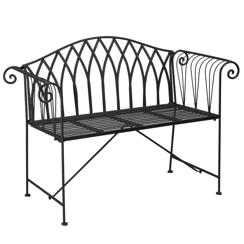 Outsunny Banc de jardin en métal noir façon fer forgé 2 personnes dim. 119l x 55P x 89H cm