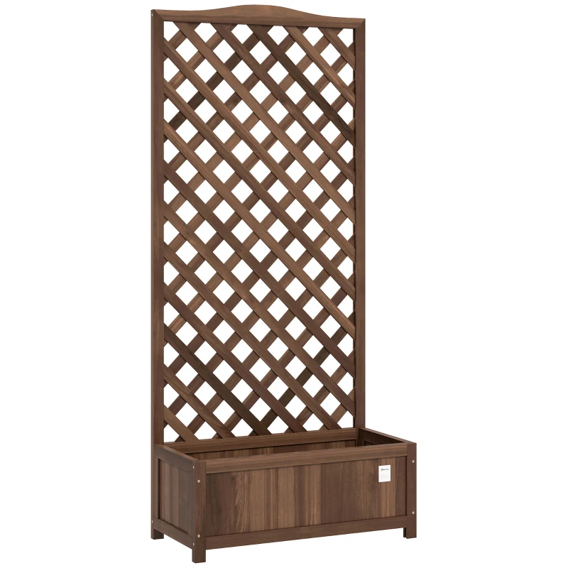 Outsunny 53L Garden Wooden Planter Box with Trellis Free Standing Flower Raised Bed with Lattice for Climbing Plants, 76cm x 36cm x 170cm, Dark Brown