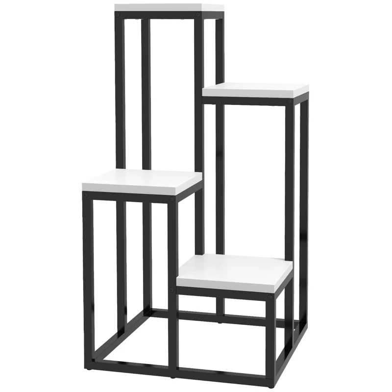 Outsunny Étagère à plantes étagère à fleurs en métal et bois 4 niveaux de différentes hauteurs style industriel 34 x 34 x 66 cm