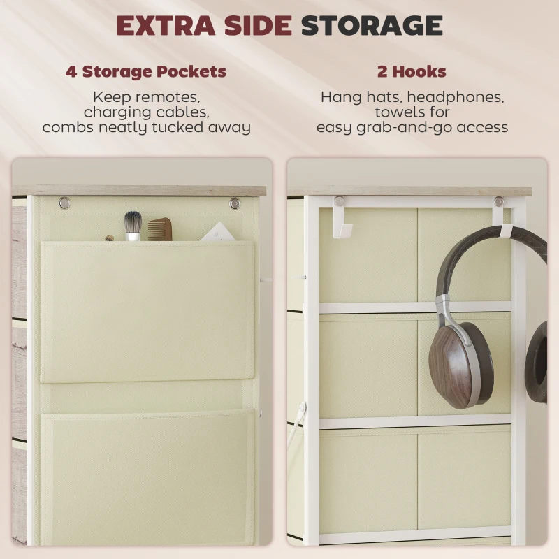 HOMCOM Chest of Ten Fabric Drawers - Natural Wood Finish