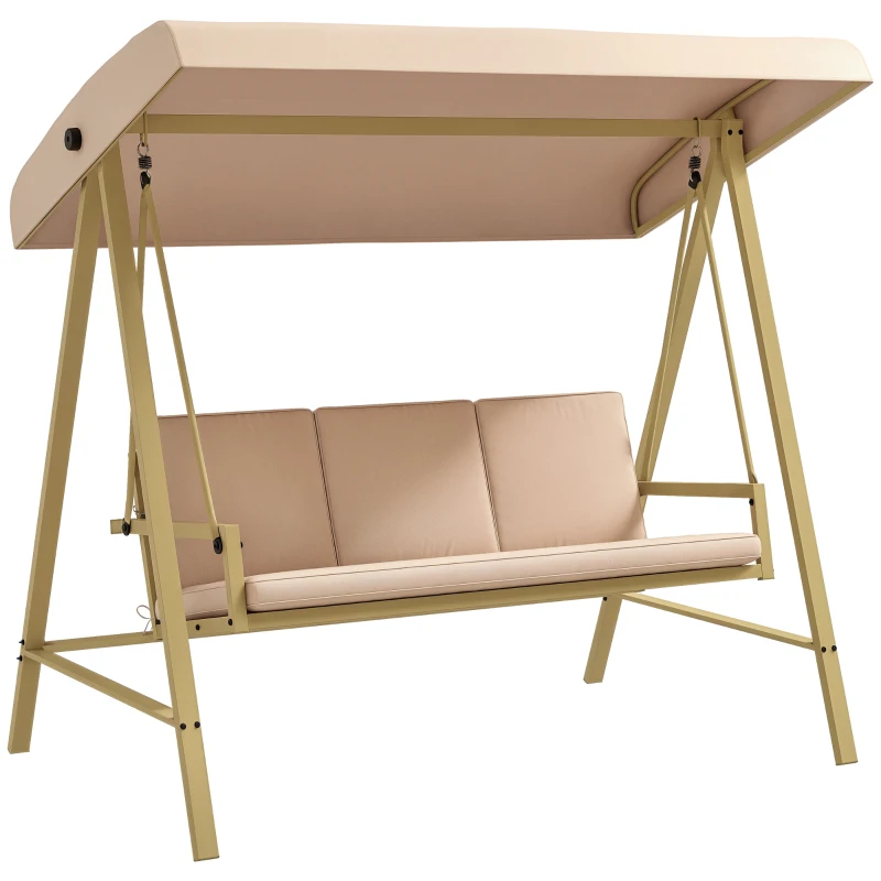 Outsunny Scaun Balansoar de Gradina cu 3 Locuri, Banca Hamac in Aer Liber cu Copertina Reglabila, Perne Detasabile si Cadru Solid