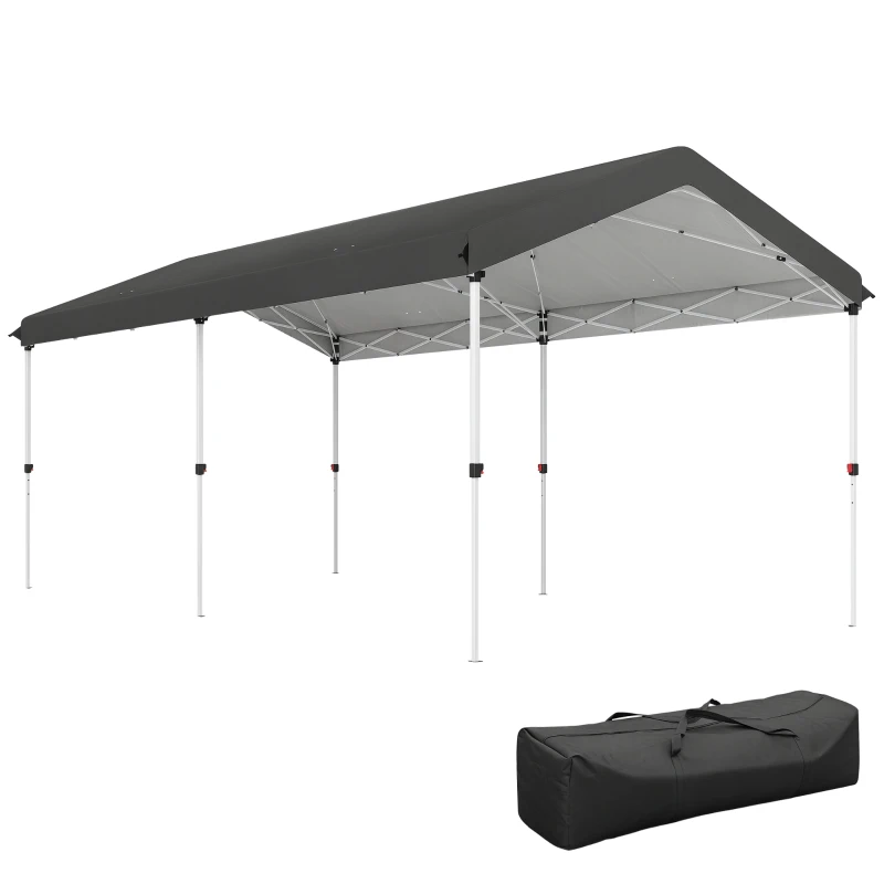 Outsunny Pavilion Pliabil Pop Up cu Înălțime Reglabilă în 3 Trepte și Geantă de Transport, 584x297.5x272 cm, Gri Închis