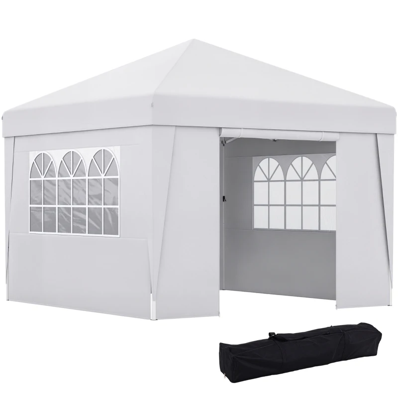 Outsunny Tonnelle de jardin pliante 3 x 3 x 2,75 m anti-UV 30 + avec fenêtres + parois latérales + sac de transport blanc