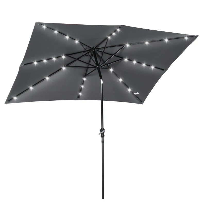 Outsunny Parasol de jardin Parasol droit 3 x 2 m lumineux rectangulaire inclinable avec LED solaire acier polyester haute densité gris