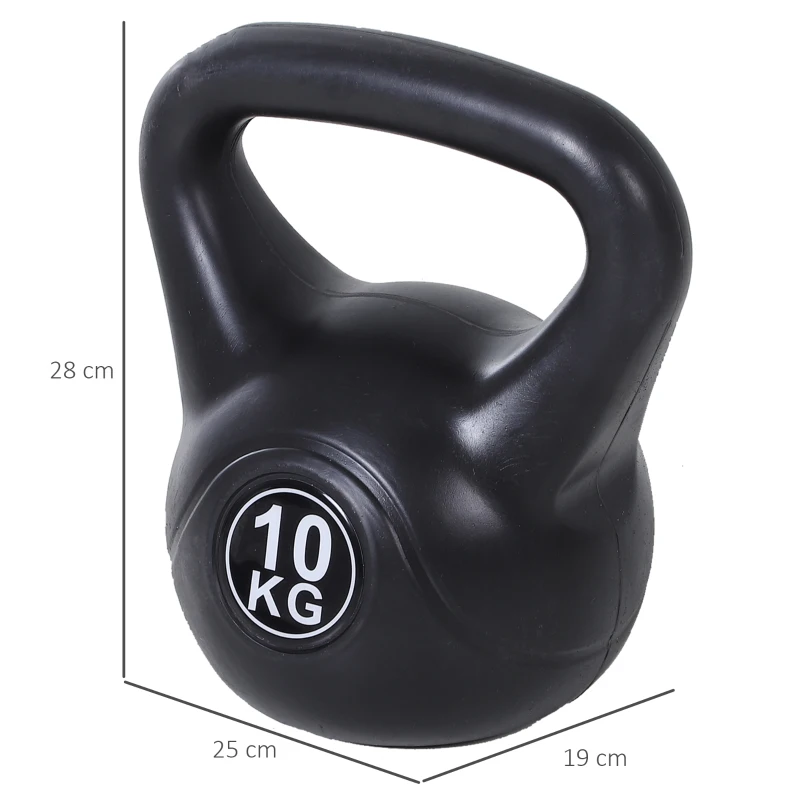 HOMCOM Kettlebell 10 kg - Gewichtshandvat met zand gevuld voor beginners, Zwart