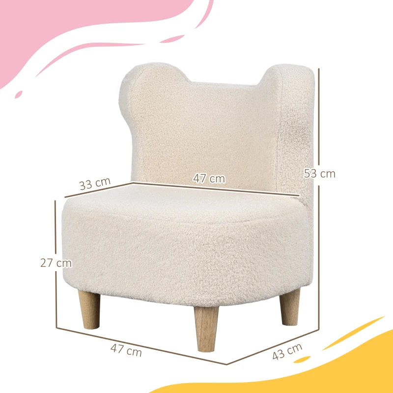 AIYAPLAY Kindersessel - Pluche stoel met berenoren, Fleece bekleding, Schuim, Beige(m-3)