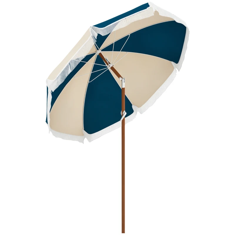 Outsunny Umbrela de Gradina inclinabila cu Deschidere cu Manivela si Orificiu de Aerisire, Ø213x234 cm, Albastru si Bej
