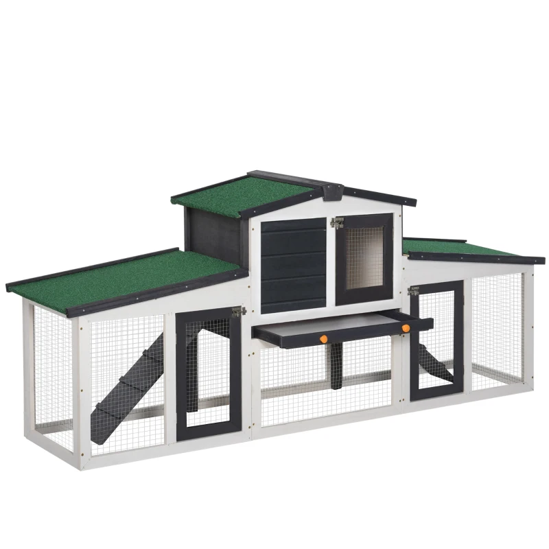 PawHut Coelheira de Madeira Gaiola para Coelhos com Teto Rebatível Escada e Bandeja Amovível para Exterior 197x49x86 cm Cinza
