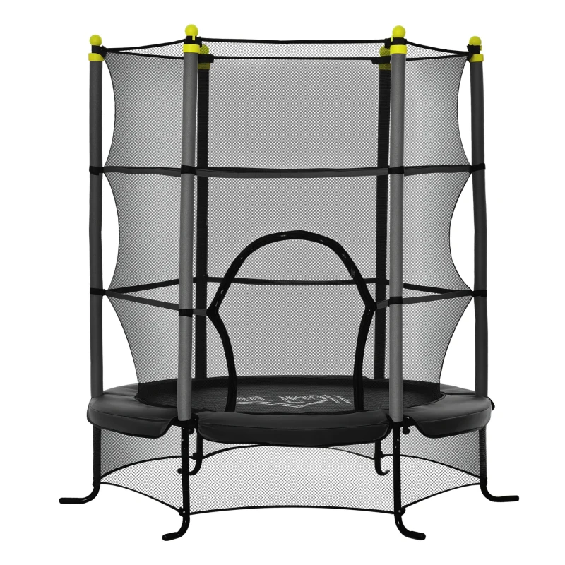 HOMCOM Trampolín para Niños +3 Años con Superficie de Salto Ø110 cm Red de Seguridad y Cubierta Protectora Ø163x163 cm Negro