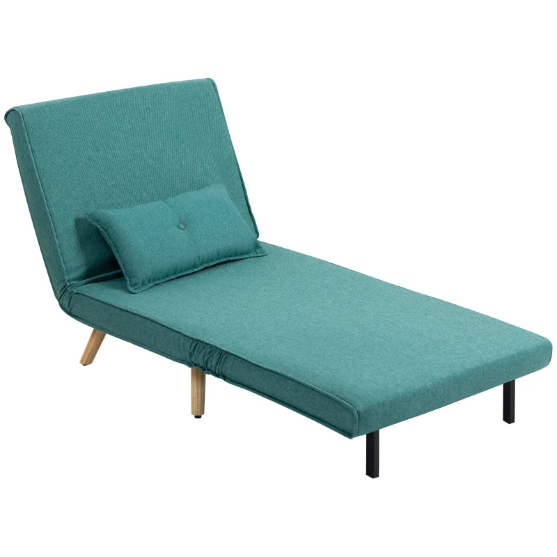HOMCOM Fauteuil convertible 1 place canapé-lit clic-clac 4 en 1 avec dossier réglable en 5 positions, oreiller inclus, vert
