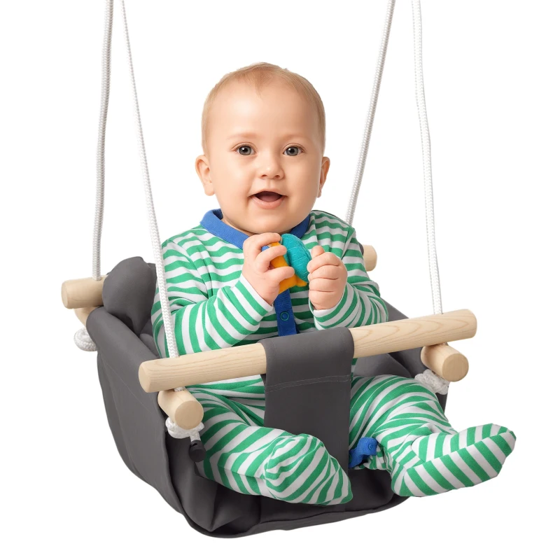 AIYAPLAY Baloiço para Bebés de 9-36 Meses com Cordas Ajustáveis e Assento Acolchoado 40x40x110-180 cm Cinza Escuro