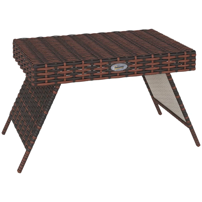 Outsunny Gartentisch Outdoor-Couchtisch Outdoor-Beistelltisch, PE-Rattan, wetterbeständig, 60 cm x 41 cm x 41 cm,  Braun