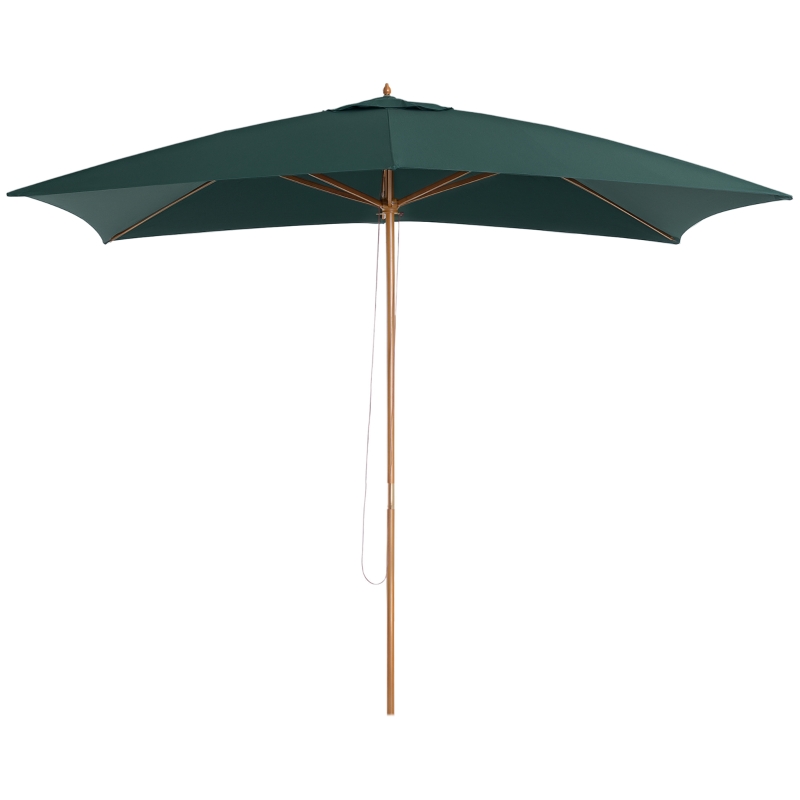 Outsunny Ombrellone 2x3 m da Giardino in Legno Laccato e Bambù con Copertura Rimovibile, Verde Scuro