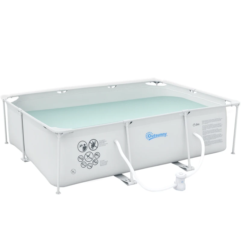 Outsunny Piscina Desmontable Tubular 292x190x75 cm con Depuradora de Cartucho 1200L/H Piscina Rectangular de Exterior para Adultos y Niños 3600L Gris