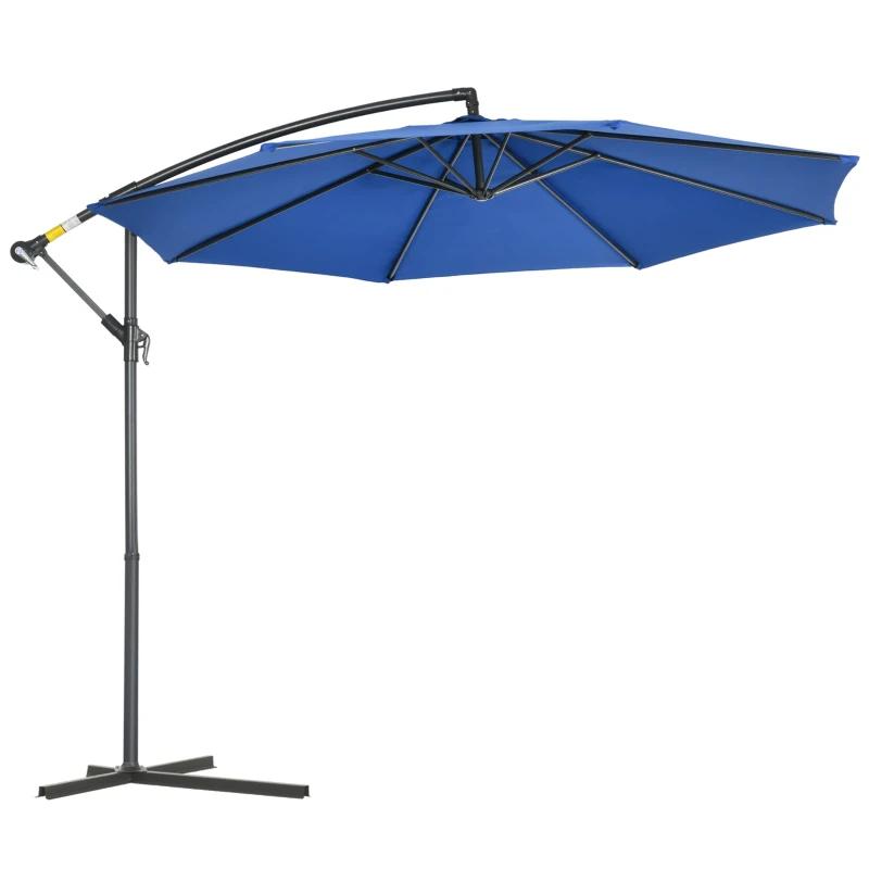 Outsunny Parasol déporté octogonal inclinable rabattable diamètre 3 m parasol de jardin avec pied en croix bleu