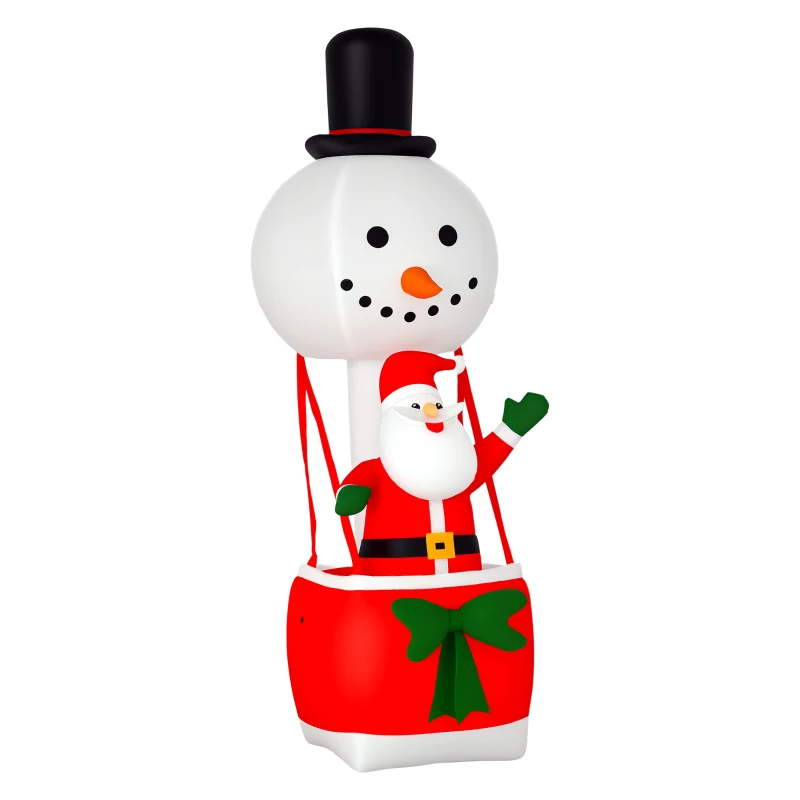HOMCOM 8ft Christmas Inflatable Decoration with Santa Claus on Snowman Hot Air Balloon, Blow Up Xmas Decor for Outdoor Indoor with LED Lights
