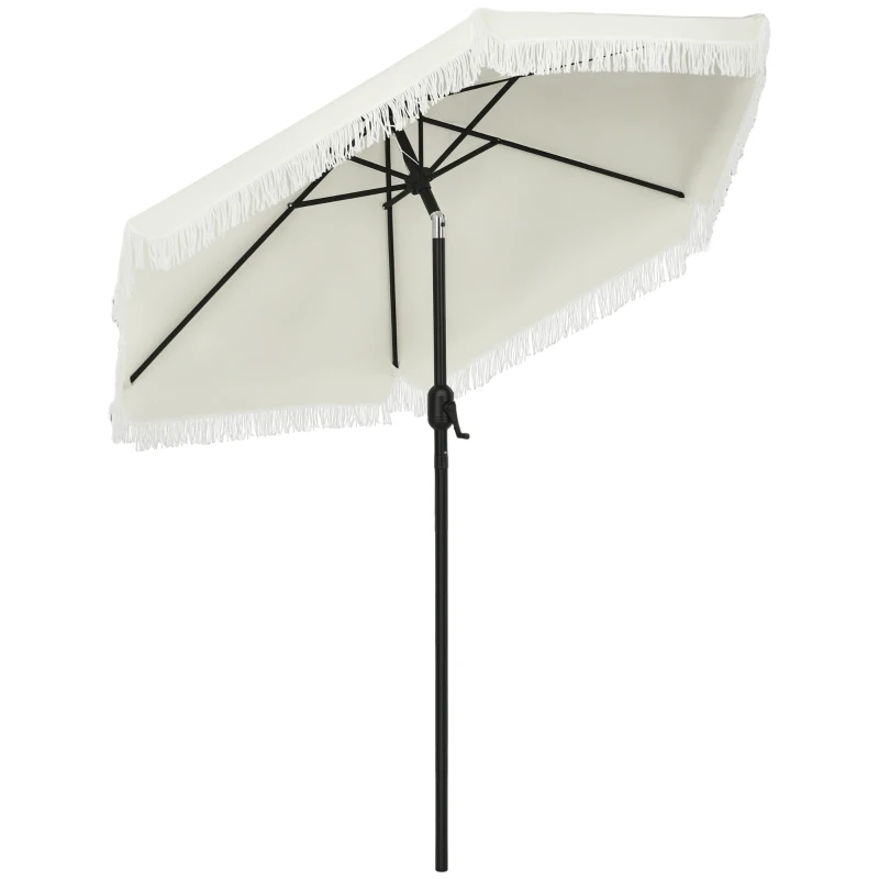 Outsunny Umbrelă de Terasă cu Înclinare, Umbrelă pentru Masă cu Volane Franjurate și Manivelă, Φ2.25x2.23 m, Alb-Crem