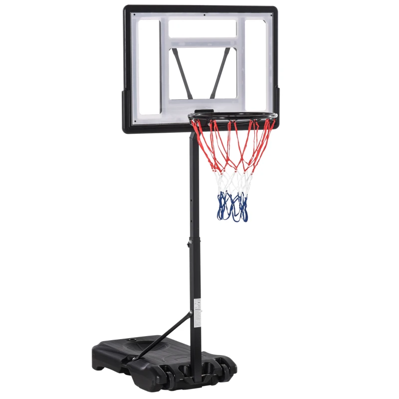 HOMCOM Panier de basket extérieur pour Bord de Piscine Poteau Panneau, Base de lestage sur roulettes Hauteur de l'arceau réglable 1,1-1,3 m Noir Blanc