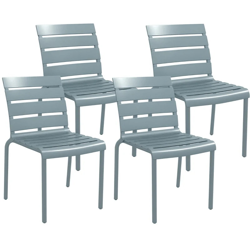 Outsunny Lot de 4 chaises de jardin chaises de bistro empilables avec assise et dossier à lattes dim. 42L x 54l x 78H cm gris