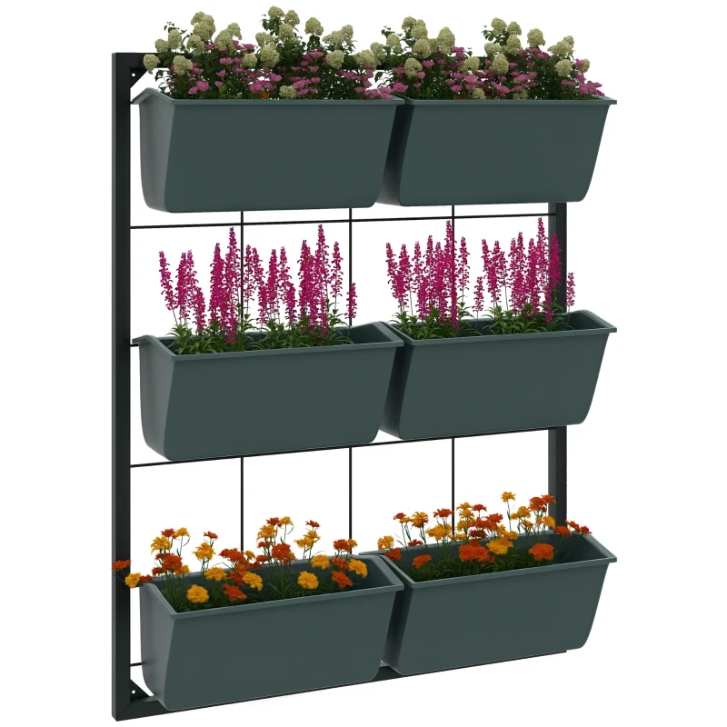 Outsunny Jardiniera de perete pe 3 nivele cu 6 ghivece pentru int