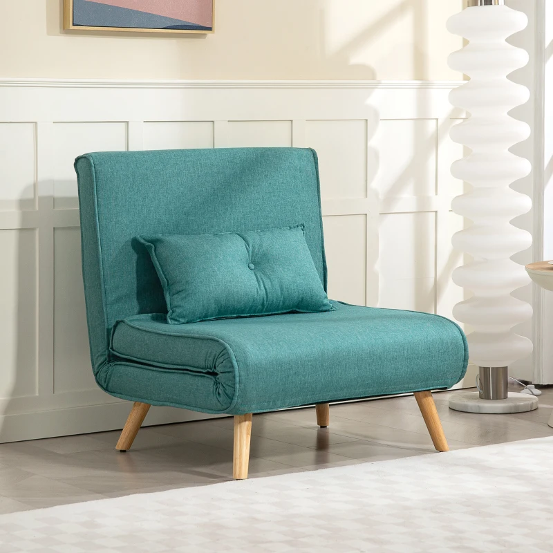 HOMCOM Fauteuil convertible 1 place canapé-lit clic-clac 3 en 1 avec dossier réglable en 5 positions, oreiller inclus, vert