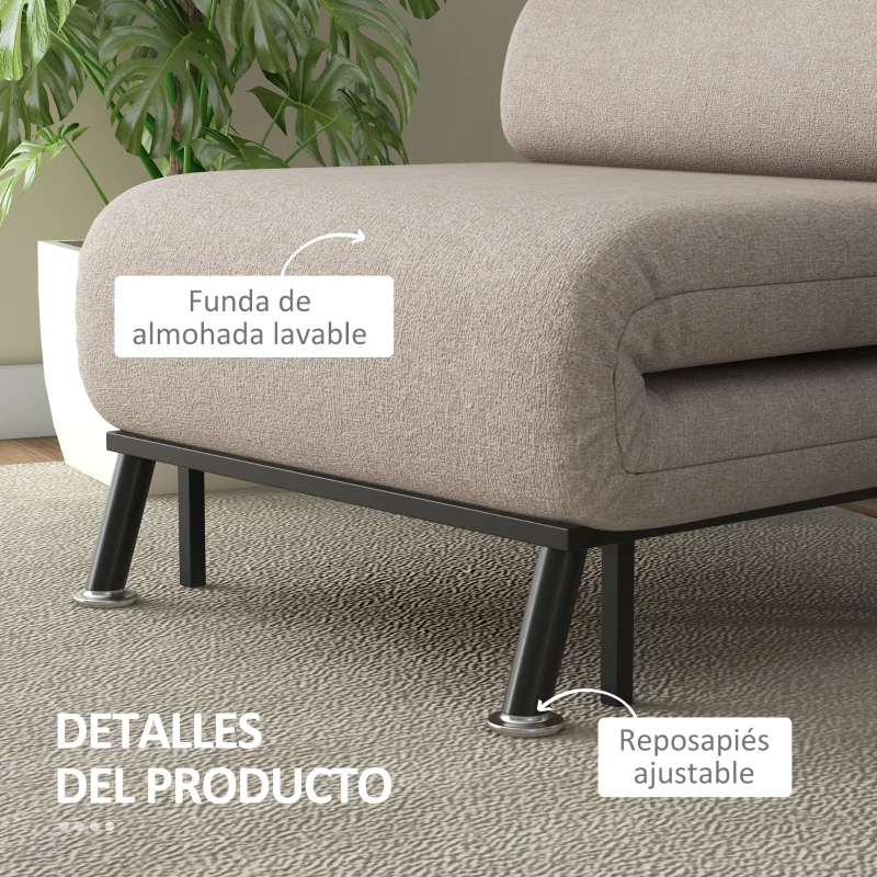 HOMCOM Sofá Cama Individual Plegable con Respaldo Ajustable de 5 Niveles Cojín y Tapizado de Lino Sintético 75x70x75 cm Beige