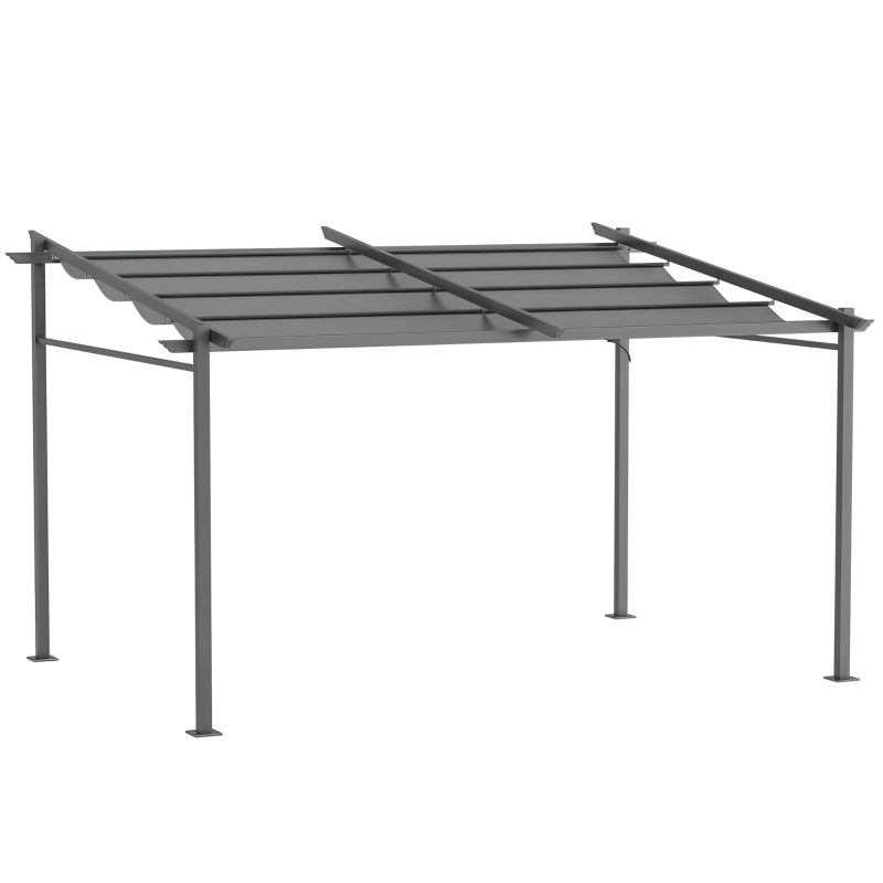 Outsunny Pergola, inklusive Befestigungsmaterial, ausziehbares Dach, 3,97 m x 2,95 m x 2,3 m, Dunkelgrau(m-10)