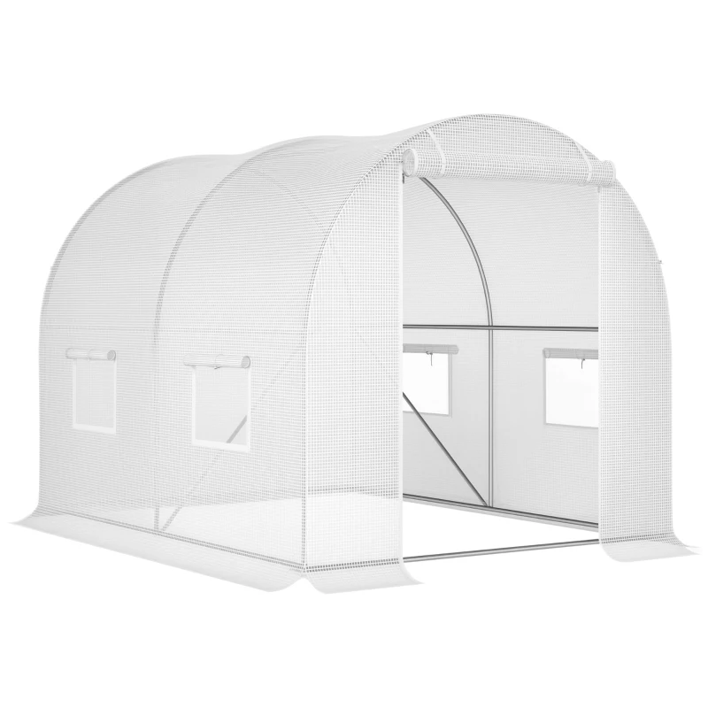 Outsunny Serra a Tunnel con 4 Finestrelle e Ingresso a Zip in Acciaio Zincato e PE, 3x2x1.9 m, Bianco