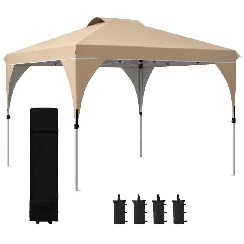 Outsunny Foisor de Gradina 3x3 m, Foisor Pliabil Pop Up cu Inaltime Reglabila si Geanta pentru Transport cu Roti, Bej