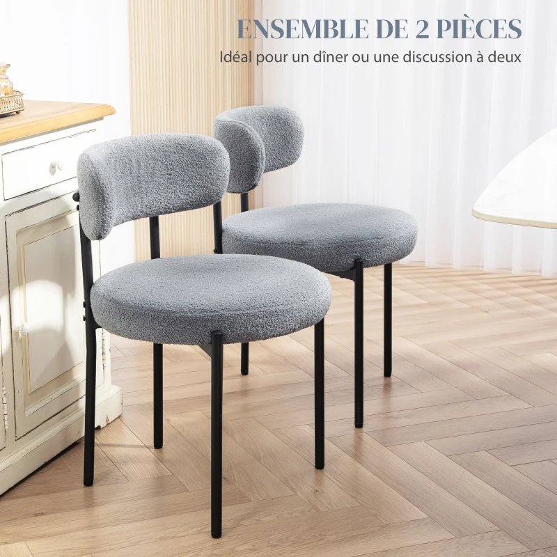 HOMCOM Lot de 2 chaises de salle à manger avec dossier en tissu pieds en acier 51 x 51 x 76 cm gris