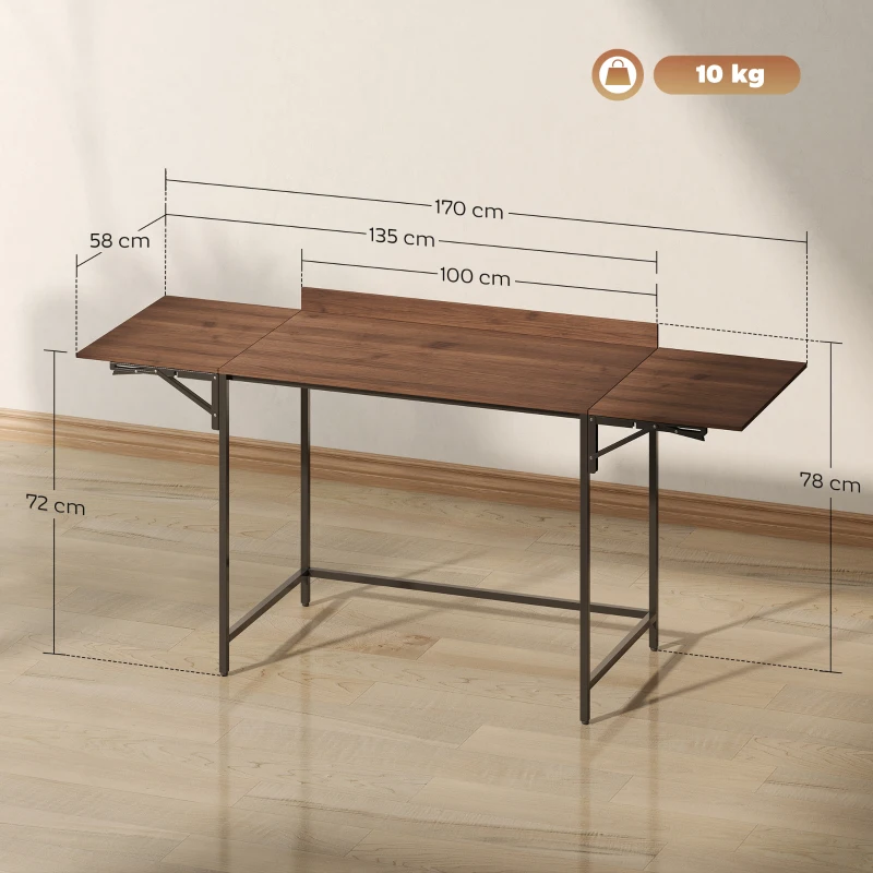 HOMCOM Klappbarer Schreibtisch Computer Tisch 2 klappbare Klappen für 2 Bildschirme, für Schlafzimmer, kleine Räume, 170 x 58 x 78 cm Nussbaum