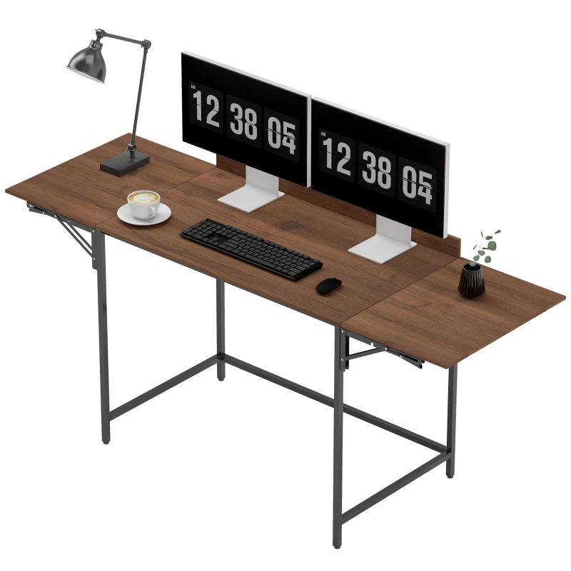HOMCOM Klappbarer Schreibtisch Computer Tisch 2 klappbare Klappen für 2 Bildschirme, für Schlafzimmer, kleine Räume, 170 x 58 x 78 cm Nussbaum