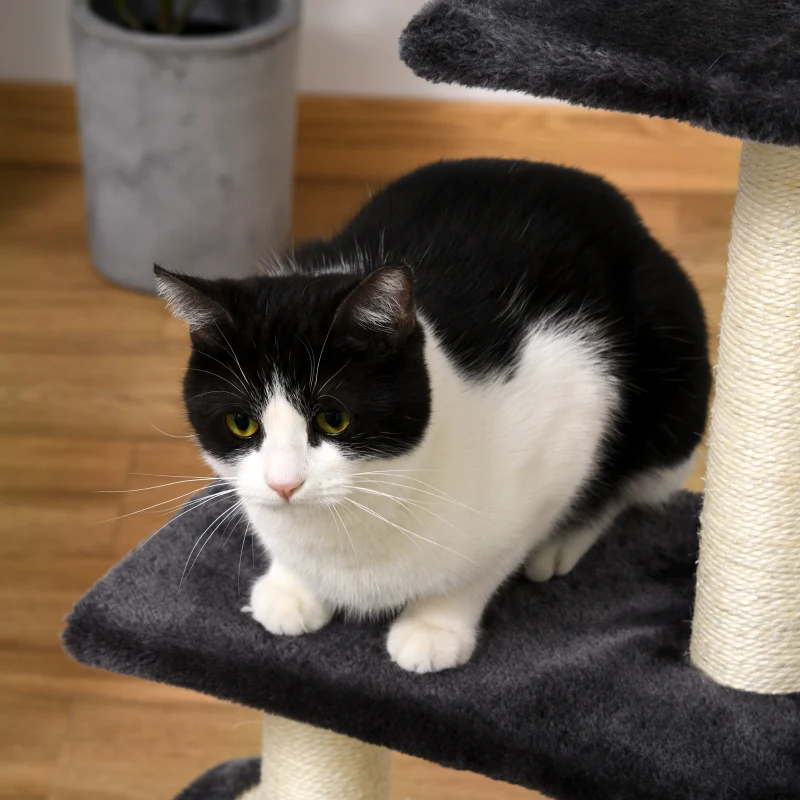 PawHut Kratzbaum 72 cm Katzenturm mit Plüschballen, Sisalstämme, Plattform, Kratzbrett mehrstöckiger Katzenkratzbaum, Kletterbaum, für mittelgroße Katzen, Grau