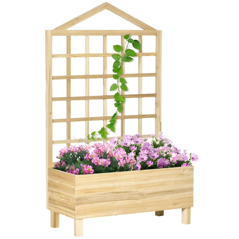 Outsunny Fioriera da Esterno in Legno di Abete con Grigliato e Fori di Drenaggio, 90x43x150 cm