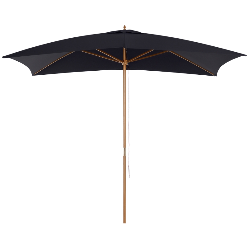 Outsunny Ombrellone 2x3 m da Giardino Impermeabile, in Legno e Poliestere 180G, Nero