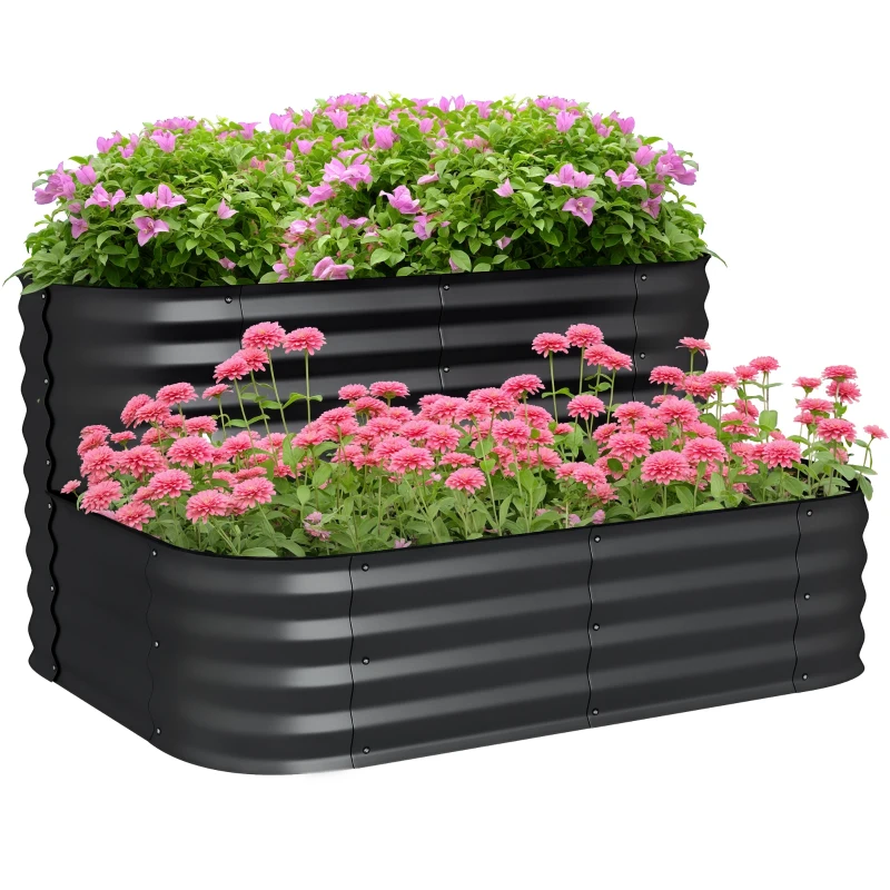 Outsunny Carré potager de jardin fond ouvert 2 étages pour herbes légumes fruits fleurs 120 x 90 x 30 cm noir