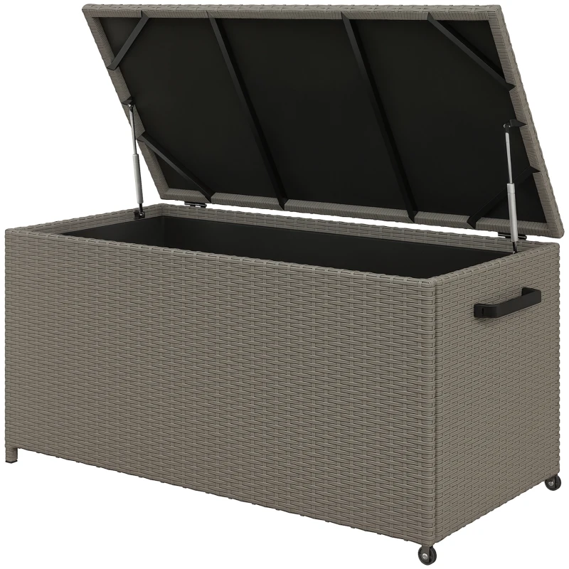 Outsunny Cufăr de Exterior de 184L din Ratan PE cu Roți, Mâner și Căptușeală Interioară Impermeabilă, 102x52x52 cm, Gri