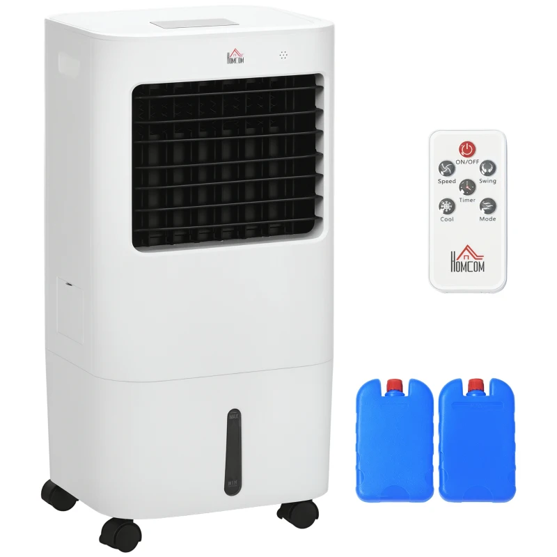 HOMCOM Enfriador de Aire Portátil Silencioso Aire Acondicionado con Pantalla LED y Control Remoto 32x37x74 cm Blanco
