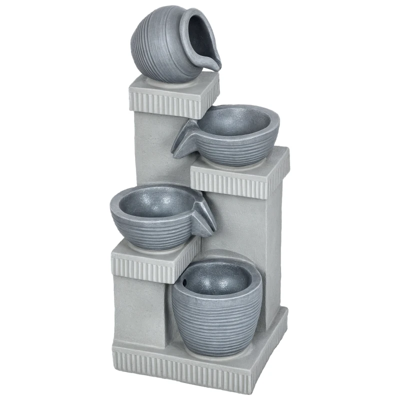 Fontaine de jardin Outsunny à énergie solaire fontaine à cascade en résine à 4 niveaux avec lumières LED et pompe gris