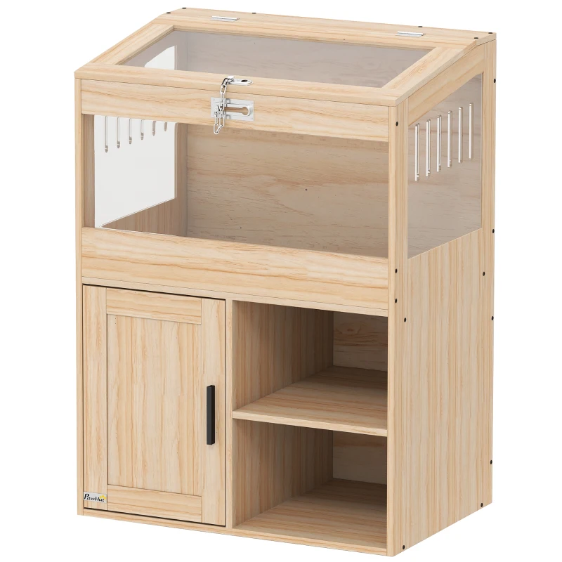 PawHut Cage pour Hamster avec Espace de Rangement Panneaux Acryliques Visibles Étagère Ajustable 60x40x82,5 cm Naturel