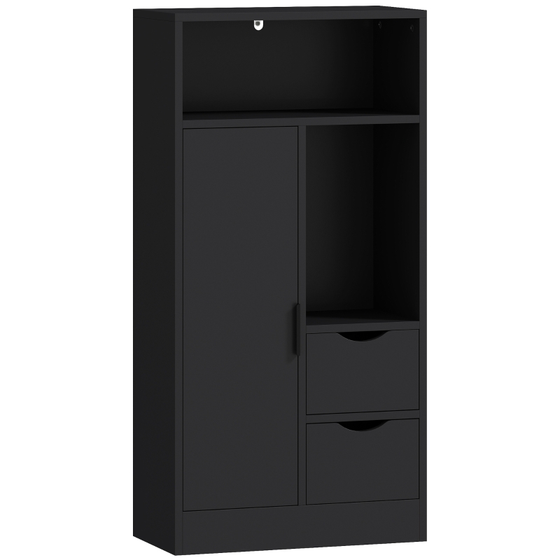 HOMCOM Armoire de Salle de Bain avec 2 Tiroirs Compartiment Ouvert et Étagères Réglables pour Espace Petit 50x25x100 cm Blanc