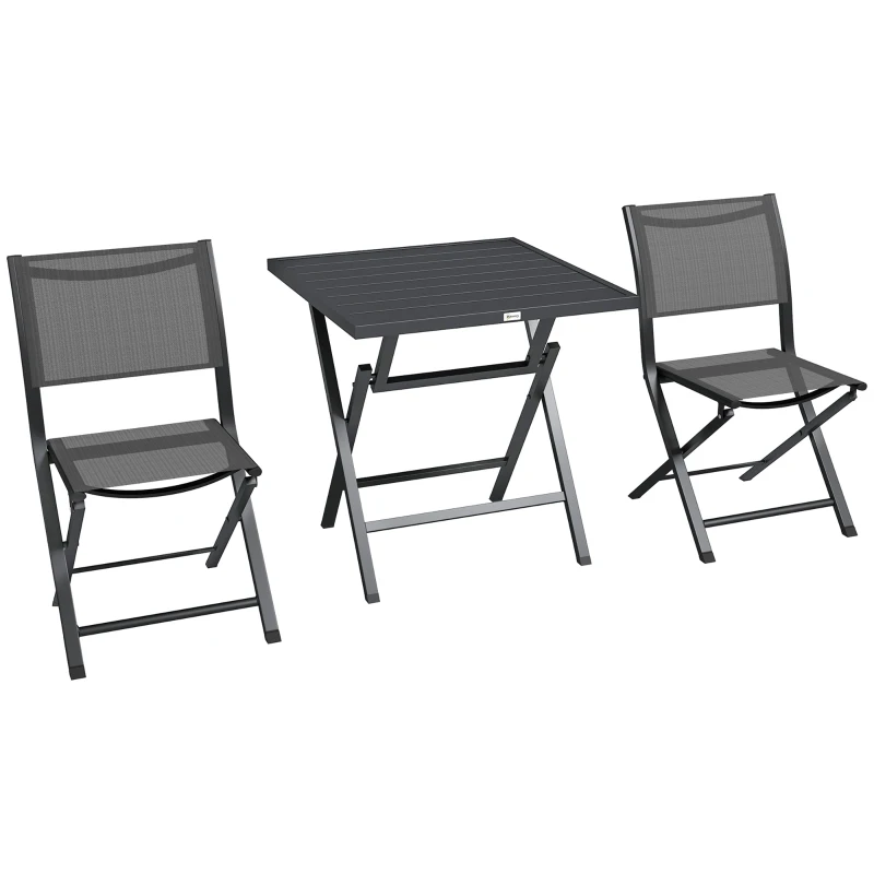 Outsunny Ensemble salon de jardin 2 personnes 2 chaises et 1 table pliantes pour l'Extérieur cadre en Aluminium, Gris anthracite