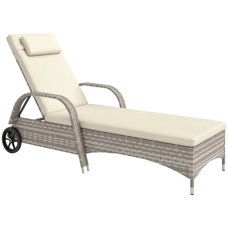 Outsunny Transat bain de soleil matelas inclinaison réglable multipositions accoudoirs roulettes 200 x 73 x 30-103 cm gris clair
