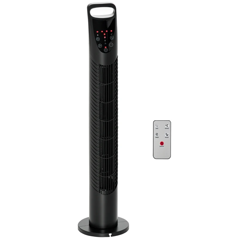 HOMCOM Ventilador de Torre con Control Remoto con 3 Velocidades y Modos de Función con Temporizador de 7,5h Ø18x78,5cm Negro